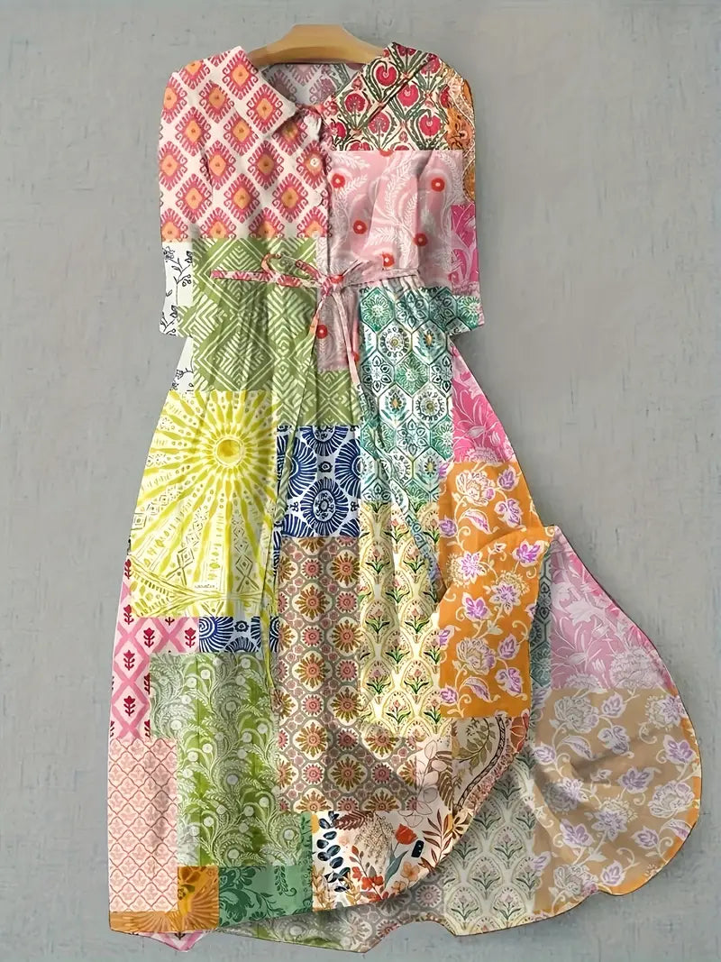 Juliette | Artistic Patchwork Floral Midi Dress