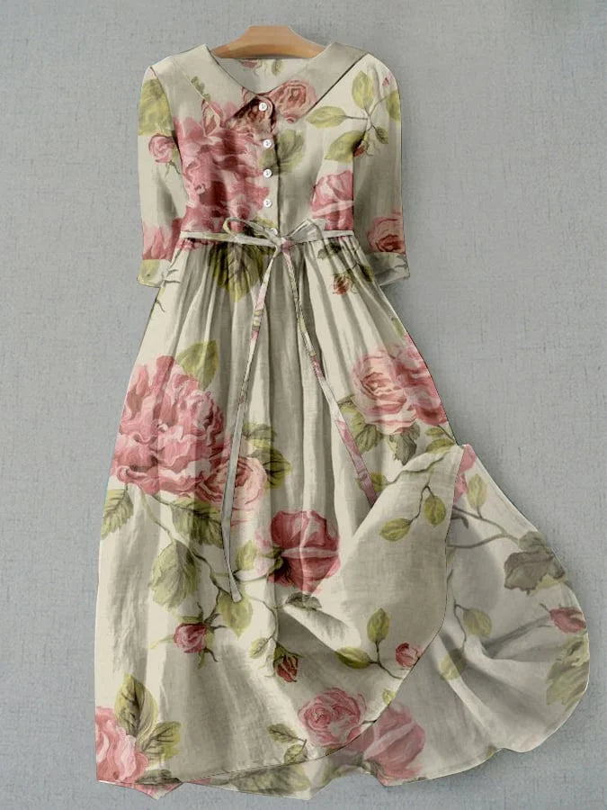 Helena | Vintage Rose Floral Midi Dress