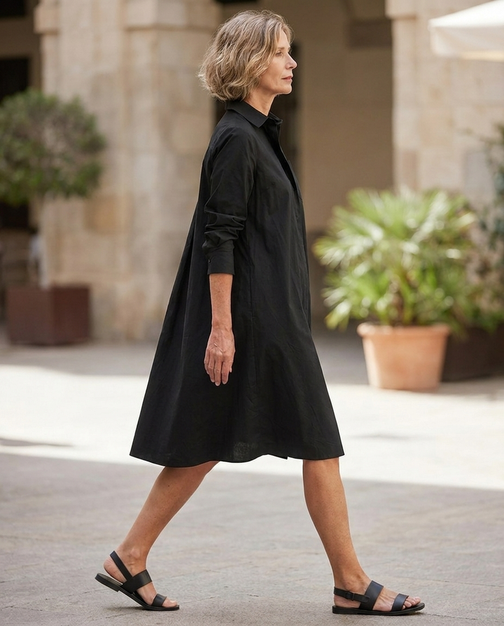 Opal | Button-Front Collared Knee-Length Dress