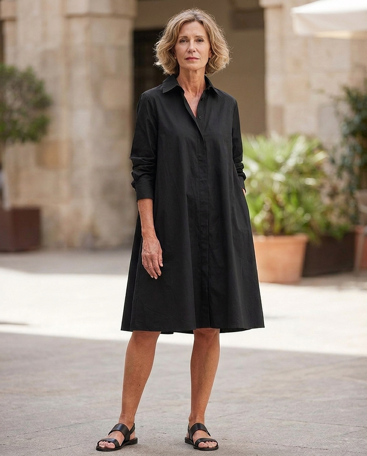Opal | Button-Front Collared Knee-Length Dress